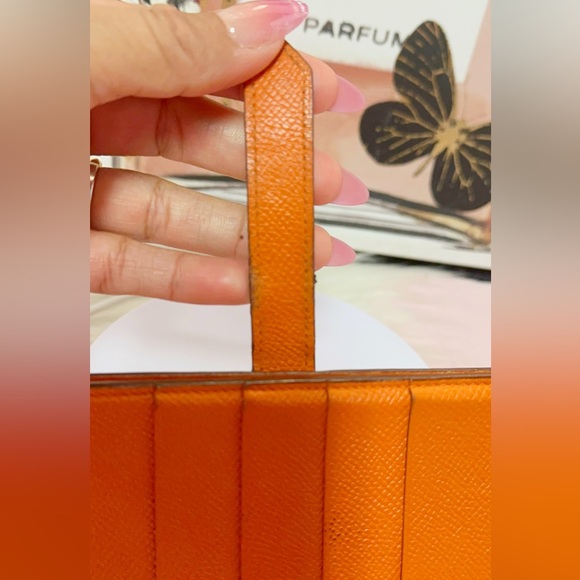 HERMES Bearn Soufflet Leather Chevre Orange Bifold Long Wallet - Picture 5 of 17